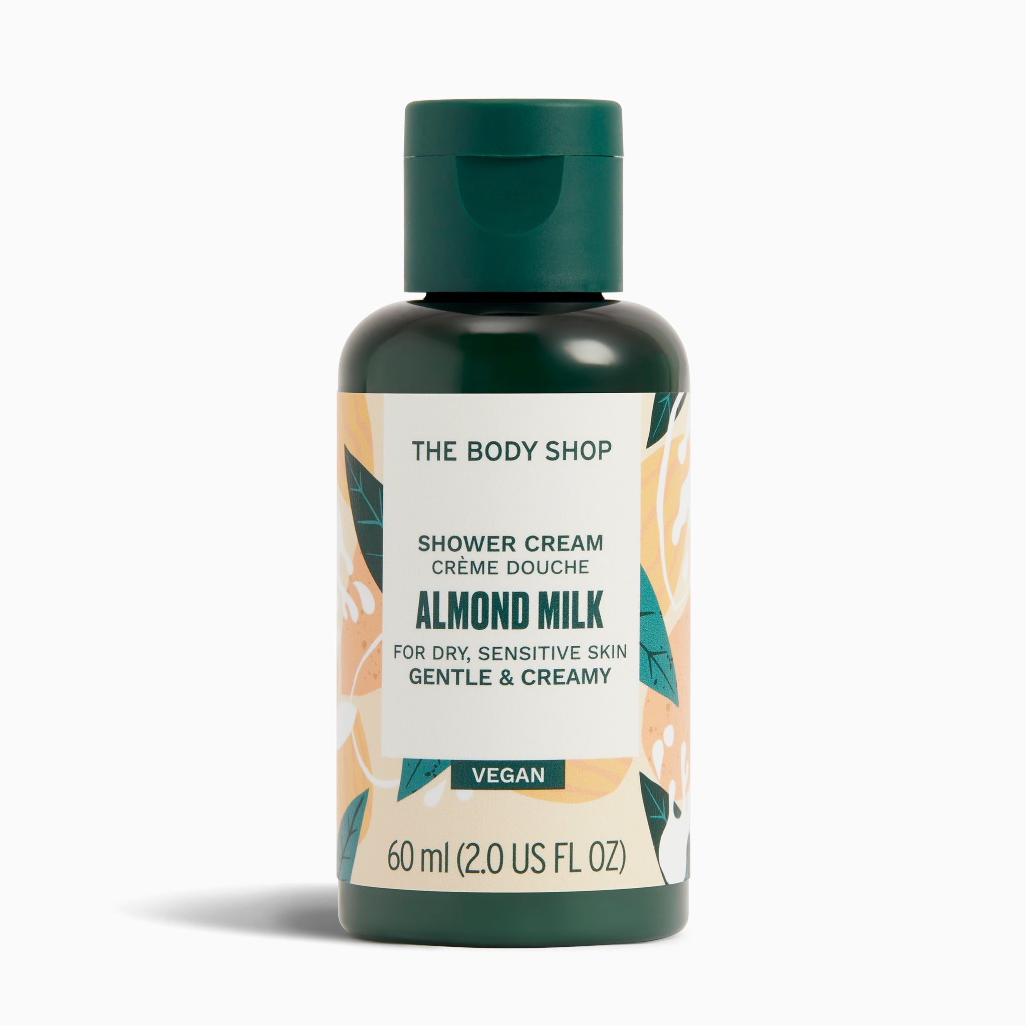 The Body Shop Almond Milk shower cream bottle on a white background